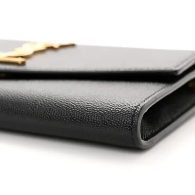 Saint Laurent Small Uptown Chain Wallet Black Grain De Poudre Leather Gold Hardware