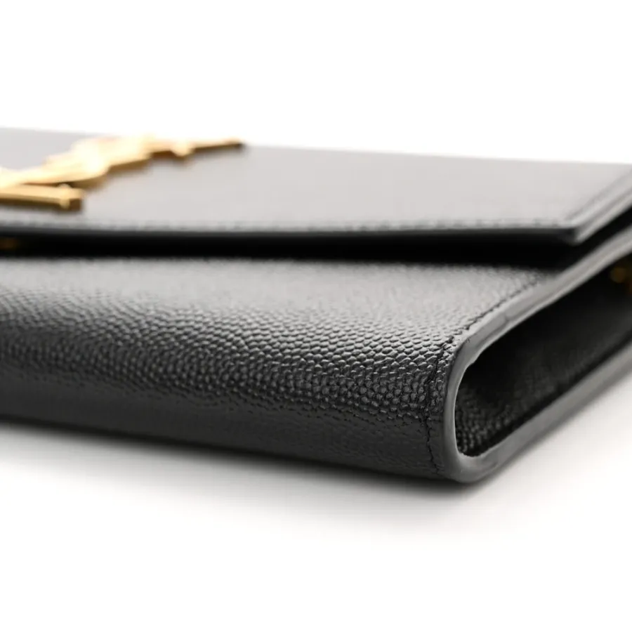 Saint Laurent Small Uptown Chain Wallet Black Grain De Poudre Leather Gold Hardware