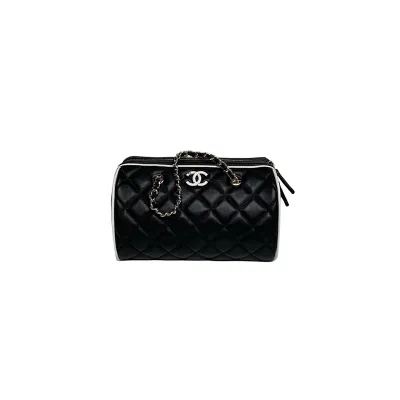 Chanel Black / White Quilted Lambskin Leather Crossbody Bags
