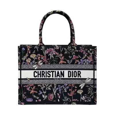 Dior Medium Dior Book Tote Black Multicolor Dior Herbarium Embroidery