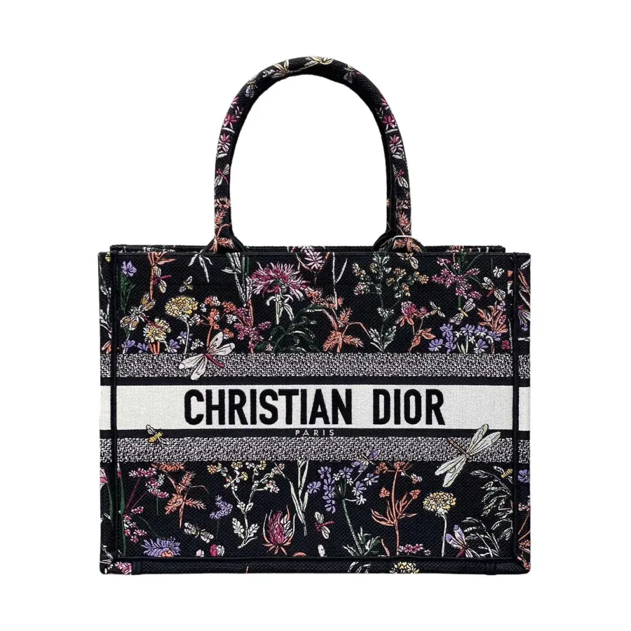 Dior Medium Dior Book Tote Black Multicolor Dior Herbarium Embroidery