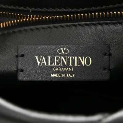 Valentino Garavani Small Roman Stud Shoulder Bag Black Nappa Leather Brass Hardware