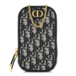 Dior Small Montaigne 30 Phone Holder With Chain Blue Oblique Canvas