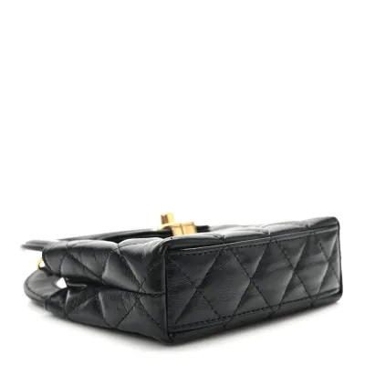 Chanel Kelly Shopper Nano Black Quilted Shiny Aged Calfskin Leather Gold Hardware - BAGS