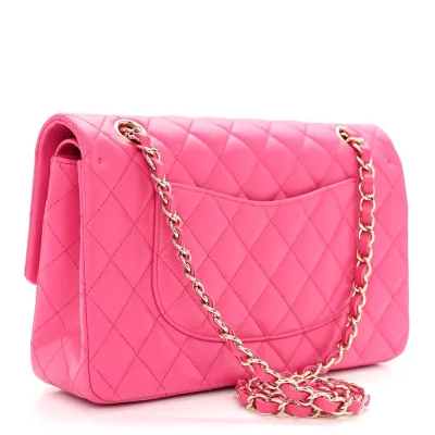Grade Chanel Double Flap Medium Fuchsia Bag