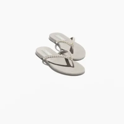 Chanel Grey suede suede and faux pearls Slippers