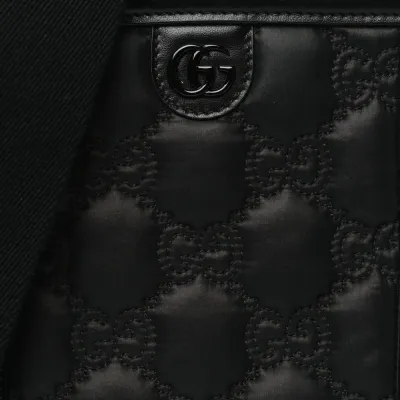 Gucci Mini Top Slip Handle Crossbody Bag Black Nylon & GG Enamel Calfskin Matelassé Leather Black Hardware