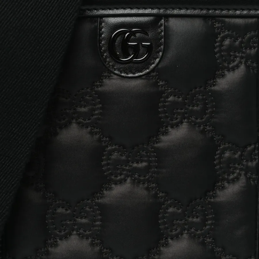 Gucci Mini Top Slip Handle Crossbody Bag Black Nylon & GG Enamel Calfskin Matelassé Leather Black Hardware