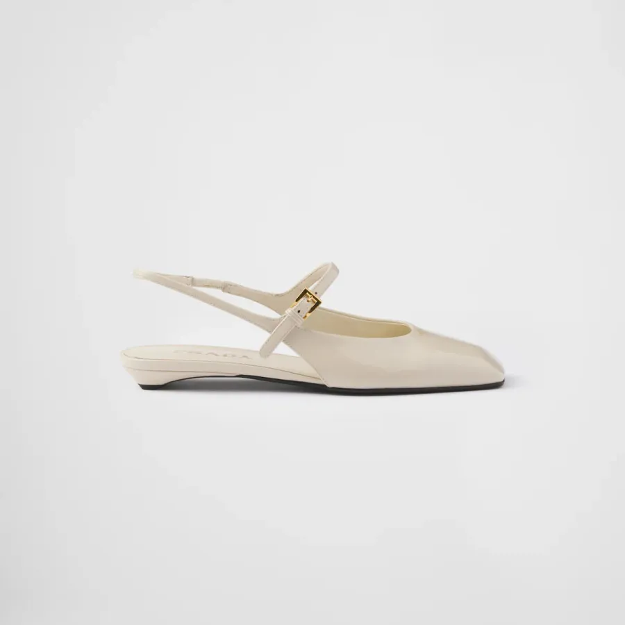 PRADA Patent paint leather Flat Shoes white Ballet Shoes
