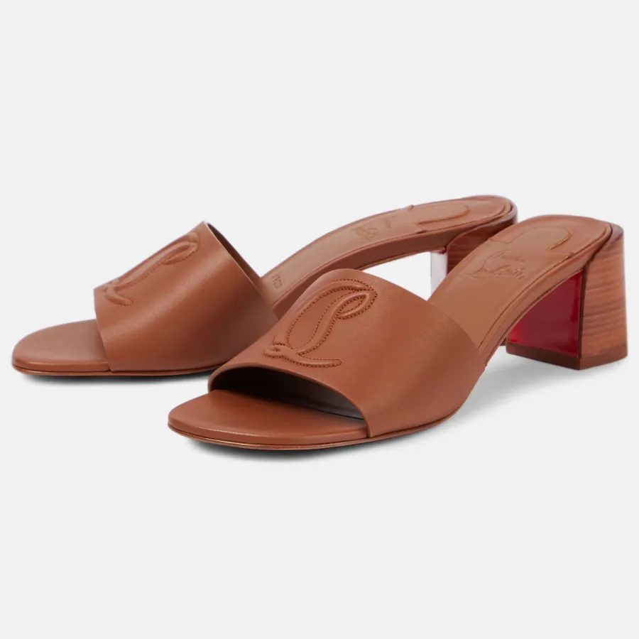 Christian Louboutin Brown embossed leather high-heeled slippers