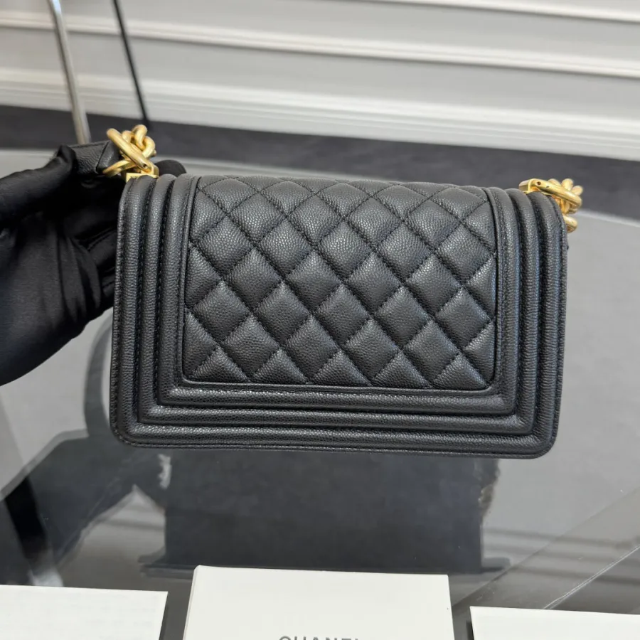 Chanel Lleboy Black Quilted Shiny Calfskin Leather / Quilted Caviar Leather Shoulder Bags Crossbody Bags