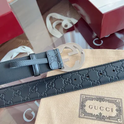 Gucci Men's Interlocking G Buckle And Interlocking G Belt In Black/Brown Marmont In Calfskin/Canvas With Gold/Silver Hardware 40mm