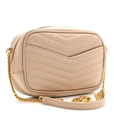 Saint Laurent Mini Lou Camera Bag Dark Beige Monogram Grain De Poudre Matelasse Leather Gold Hardware