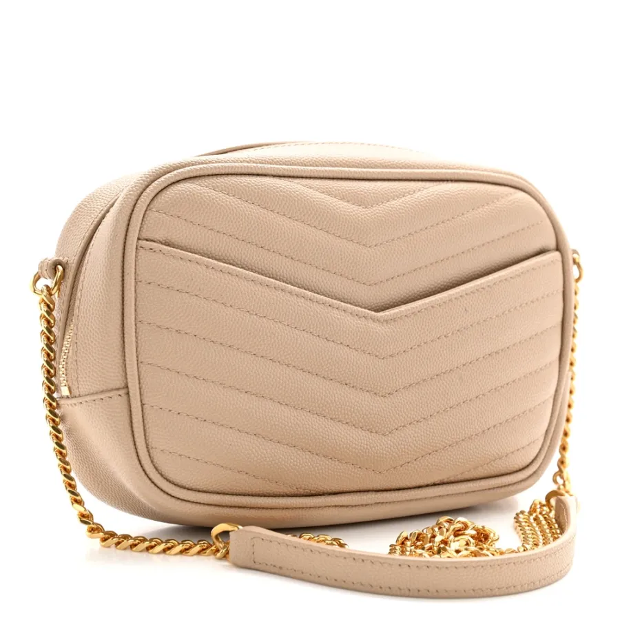 Saint Laurent Mini Lou Camera Bag Dark Beige Monogram Grain De Poudre Matelasse Leather Gold Hardware