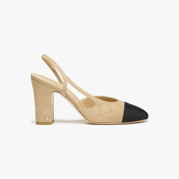 Chanel, Beige, gold and black，Suede, sheep leather and grosgrain, Rear lace up high heels High Heels Sandal - Image 2