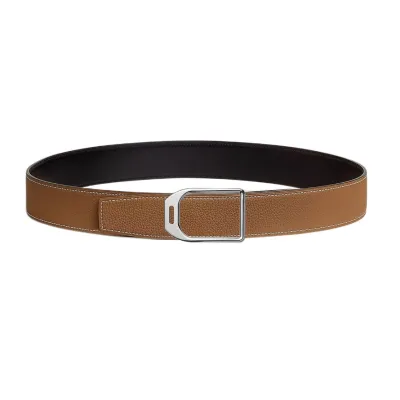 Hermès Men' s Jockey Buckle Reversible Belt In Brown/Black/Etoupe/Coffee/Blue Grained And Smooth Calfskin With Silver Hardware 38mm