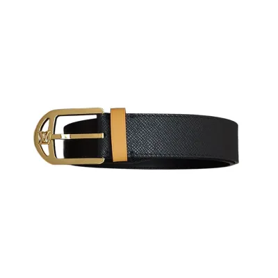 Louis Vuitton Men's Timeless Germain Belt In Black Calfskin With Gold/Silver/Gun Black Hardware 35mm