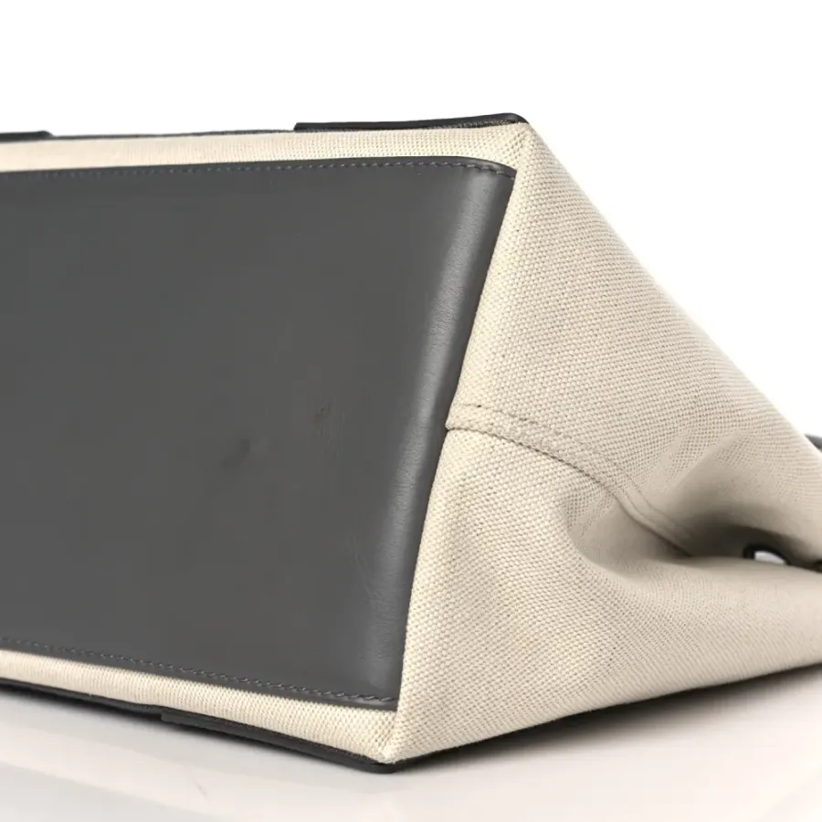 Balenciaga S Navy Cabas Naturel Gris Acier Cotton Canvas & Calfskin Leather