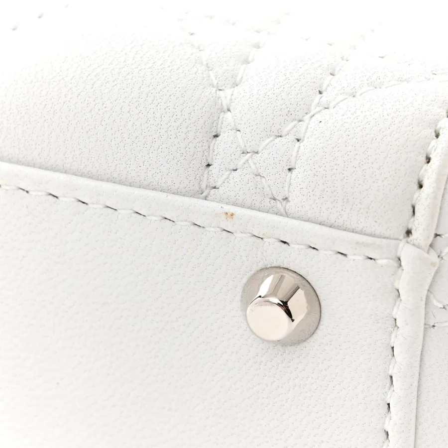 Dior Mini Lady Dior White Lambskin Cannage Leather Silver Hardware