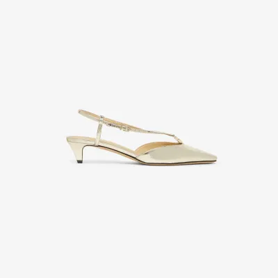FENDI Champagne metallic nappa leather low-heeled halter sandals
