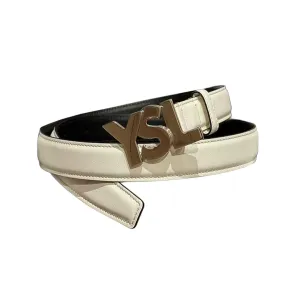 Saint Laurent YSL Buckle Belt In Black/White Calfskin With Gold/Silver Hardware 25mm