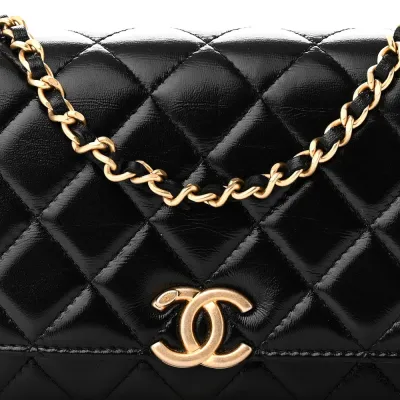 Chanel Flap Phone Holder - Small Black Quilted Lambskin