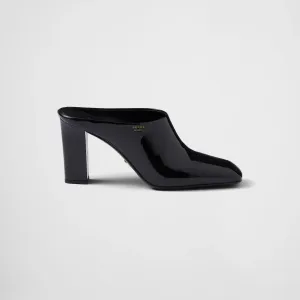 PRADA Black Slippers lacquered leather Muller shoes