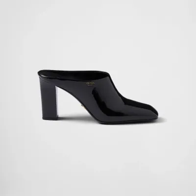 PRADA Black Slippers lacquered leather Muller shoes