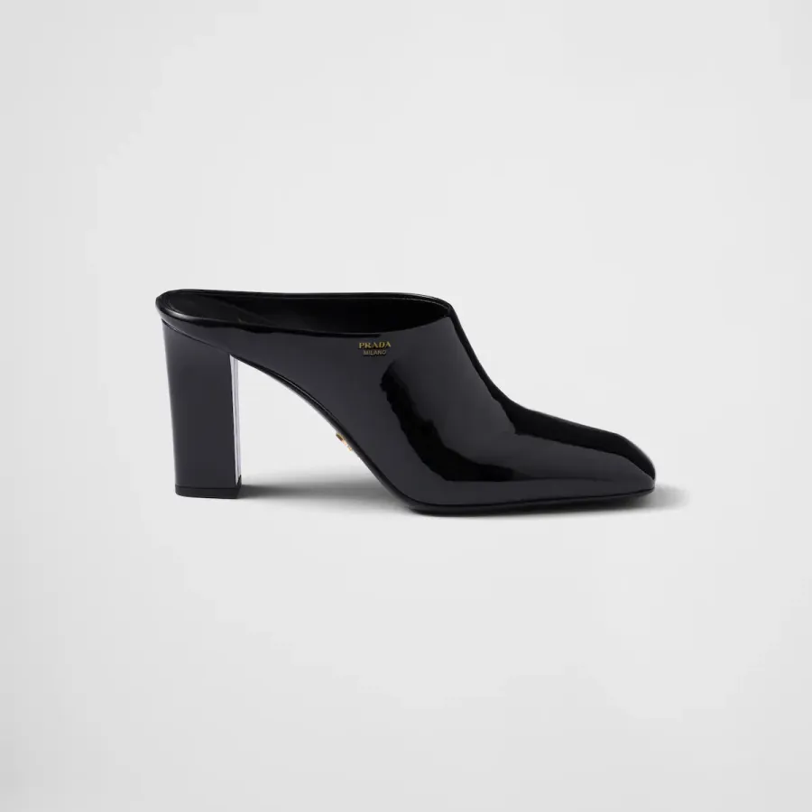 PRADA Black Slippers lacquered leather Muller shoes