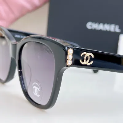 CHANEL square frame pearl glasses black purple color SIZE 54-17-140