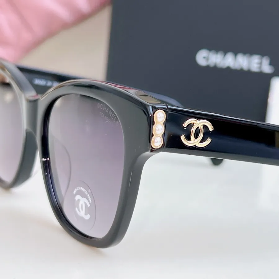 CHANEL square frame pearl glasses black purple color SIZE 54-17-140