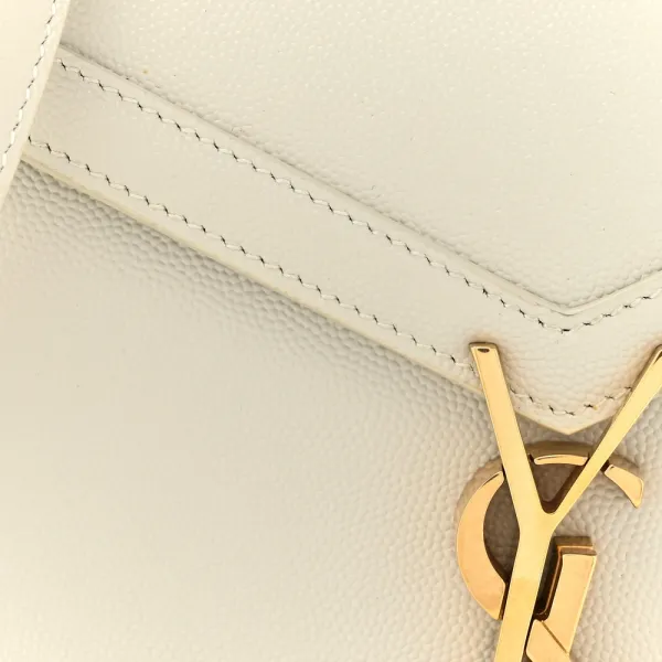 Saint Laurent Mini Cassandra Top Handle Vintage White Classic Monogram Grain De Poudre Leather Aged Gold Hardware - Image 8