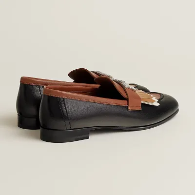 HERMES Royal Brown and  Black  Loafers