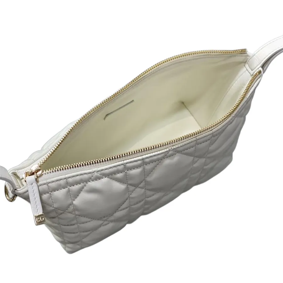 Dior Small D-Journey Bag in White Macrocannage Lambskin Gold Hardware