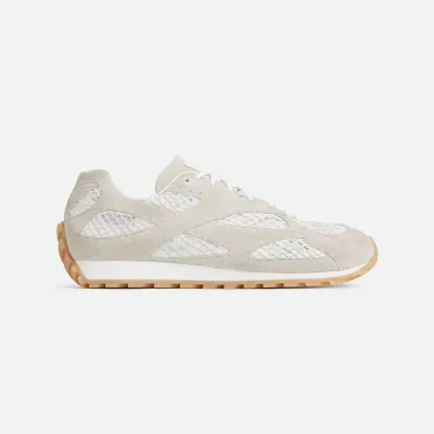 Bottega Veneta Orbit Flash Sneakers In White Weathered Suede Leather And Mesh Lace-Up Sneaker
