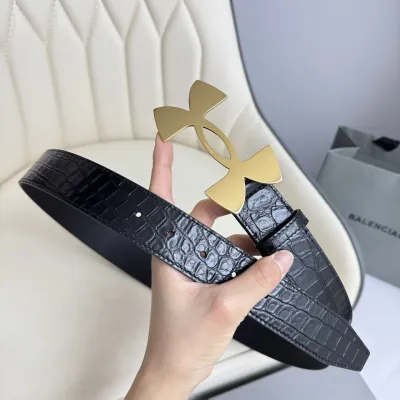 Balenciaga Men's Under Armour Belt In Black Embossed Crocodile Calfskin With Gold/Silver Hardware 35mm