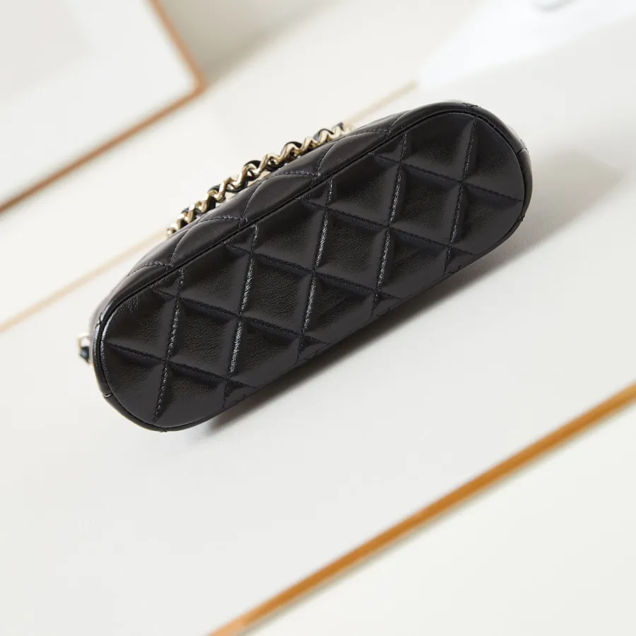 Chanel Black / Wine Red / Apricot color Quilted Lambskin Leather Crossbody Bags