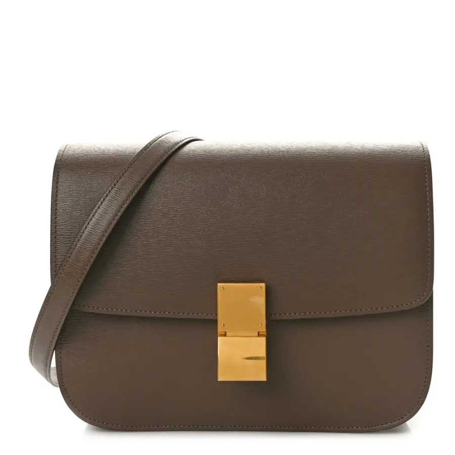 Celine Medium Classic Box Flap Bag Glazed Nut Liege Calfskin Leather Gold Hardware