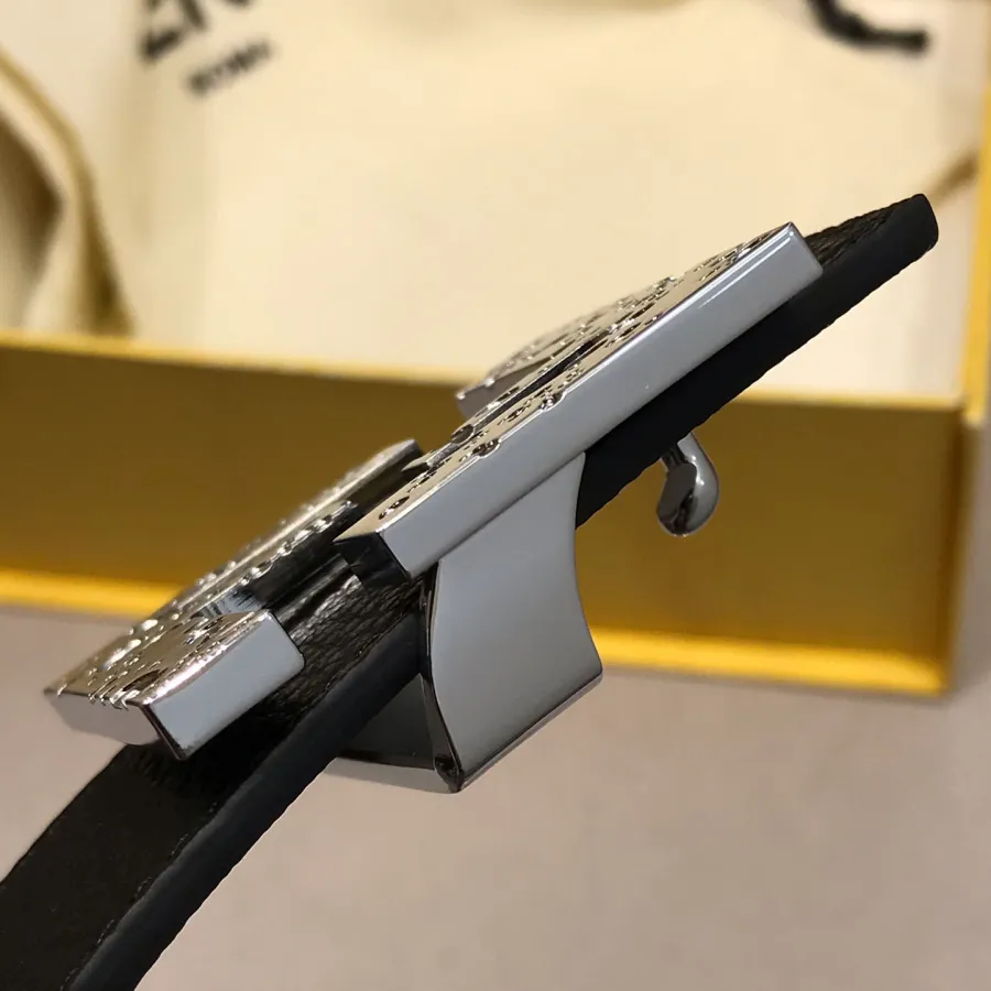 Fendi Men's Squared FF Reversible Belt In Black/Brown Calfskin And White/Brown Monogram Canvas With Gold/Silver Hardware 38mm