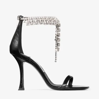 JIMMY CHOO Black vintage metallic  texture leather high heeled sandals