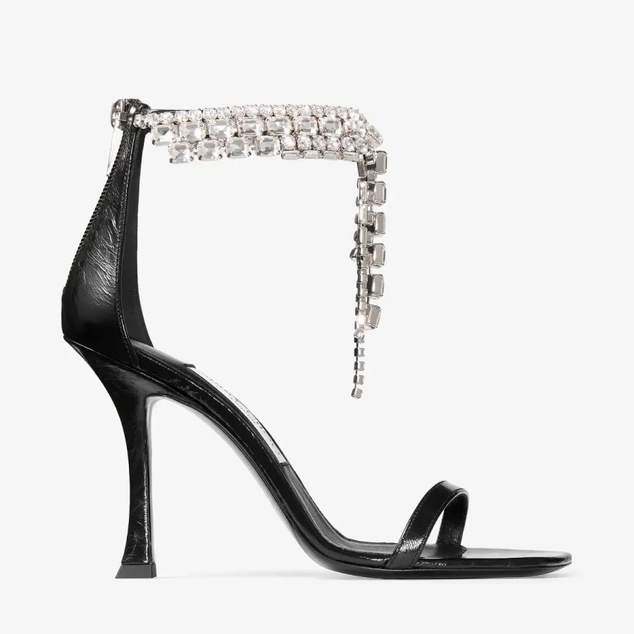 JIMMY CHOO Black vintage metallic  texture leather high heeled sandals