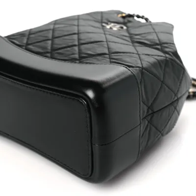 Chanel Gabrielle Backpack Small Black Quilted Aged Calfskin Leather Mixed Metal Hardware
