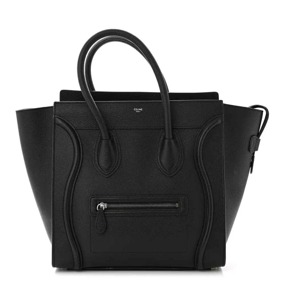 Bolsa Celine Mini Luggage em Couro Bezerro Batido Preto com Acabamento Dourado