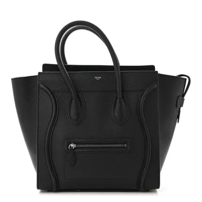 Celine Mini Luggage Bag Black Drummed Calfskin Leather Gold Hardware