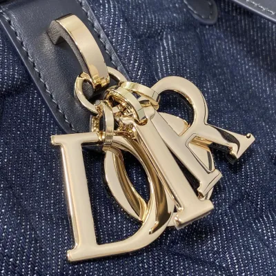 Dior Medium Dior Toujours Bag In Blue Graphic Cannage Denim With Gold Hardware