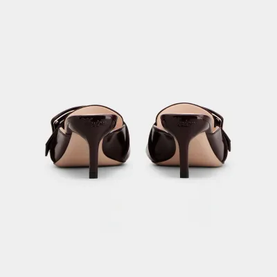 Roger Vivier Viv' Canard Mules Sandals In Burgundy Patent Leather With Lacquered Metal Buckle (Heel Height 5.5cm)