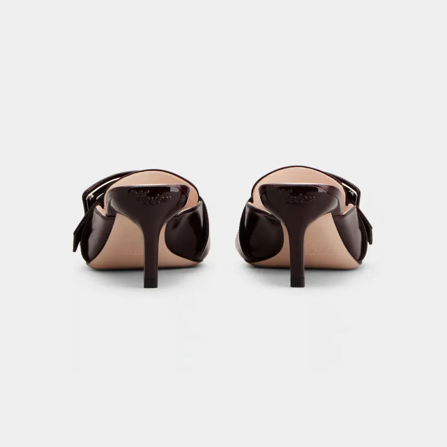 Roger Vivier Viv' Canard Mules Sandals In Burgundy Patent Leather With Lacquered Metal Buckle (Heel Height 5.5cm)