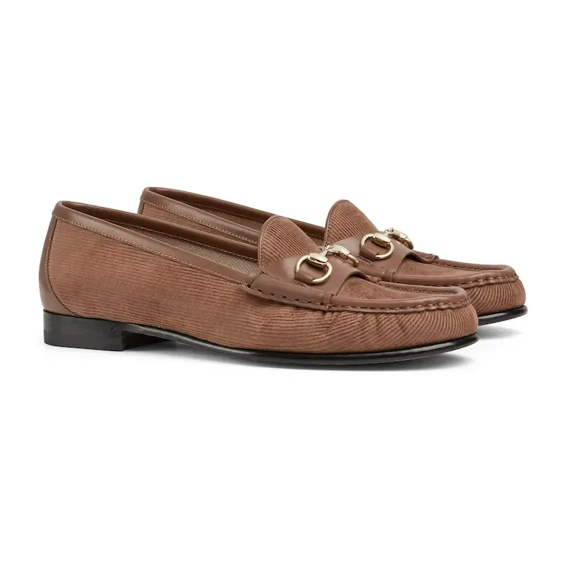 Gucci brown horse bit buckle flat bottom Loafers