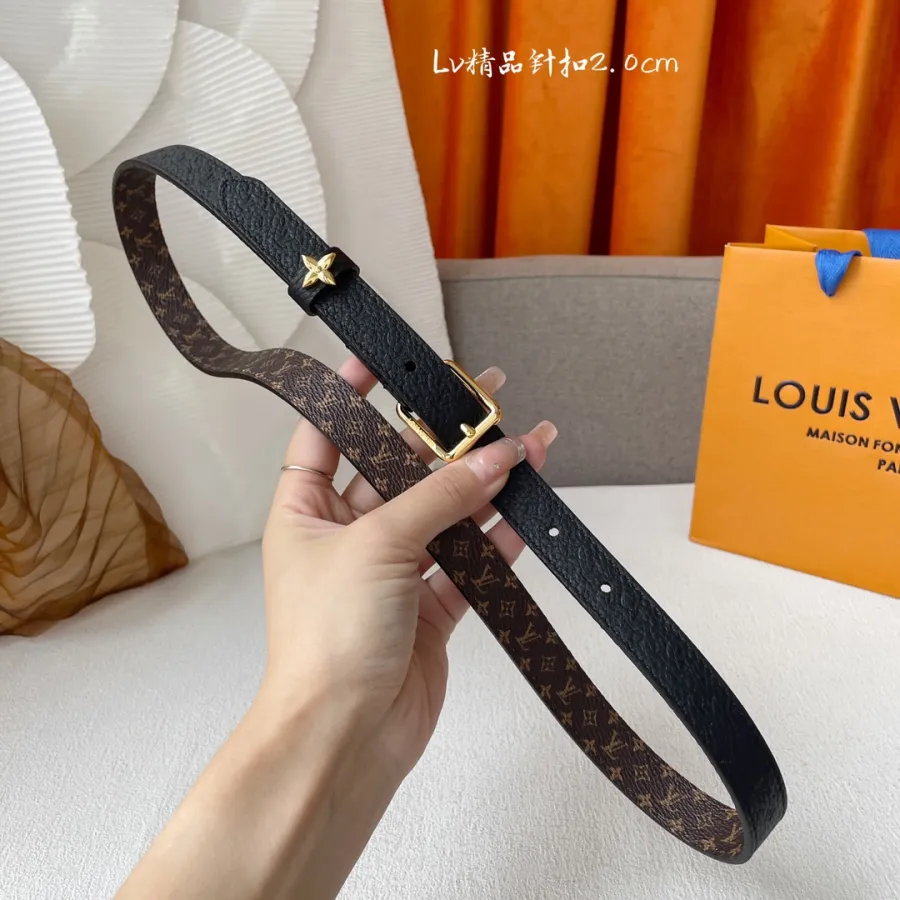 Louis Vuitton Women's Flowergram Ardillon Belt In Black Calfskin And Monogram Canvas With Gold Hardware 20mm