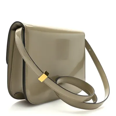 Celine Medium Classic Box Flap Bag Quartz Spazzolato Calfskin Leather Gold Hardware